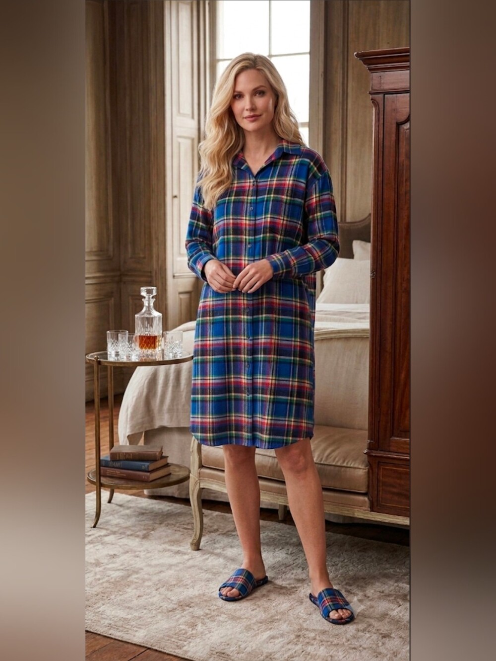 Lauren Ralph Lauren NWT Plaid Button-Front Sleep Shirt - Blue Multi Size L